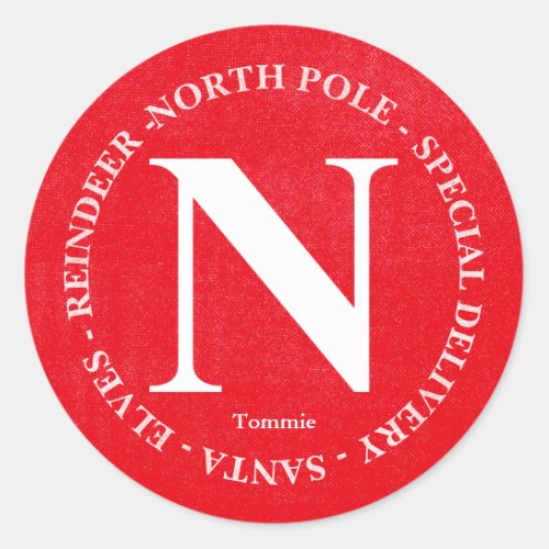 North Pole Santa Special Delivery Custom Name Classic Round Sticker