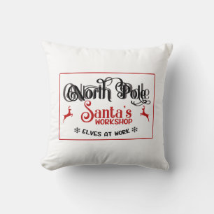 North Pole Santa's Workshop Elves At Work Throw Pillow