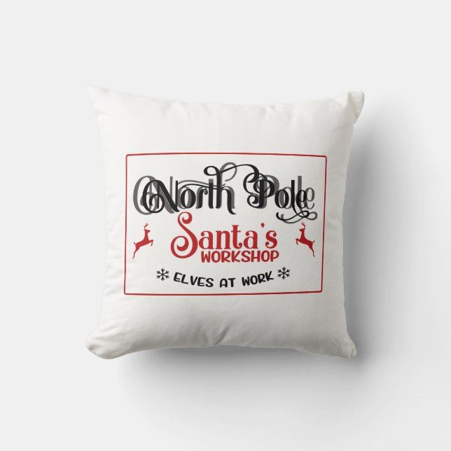 North Pole Santa's Workshop Elves At Work Throw Pillow (Front)
