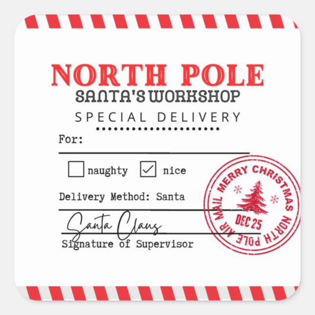 North Pole Santa's Workshop Shipping Label Sticker (Front)