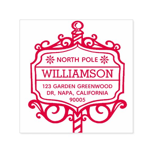 North Pole Sign Post Family Christmas Address Self_inking Stamp