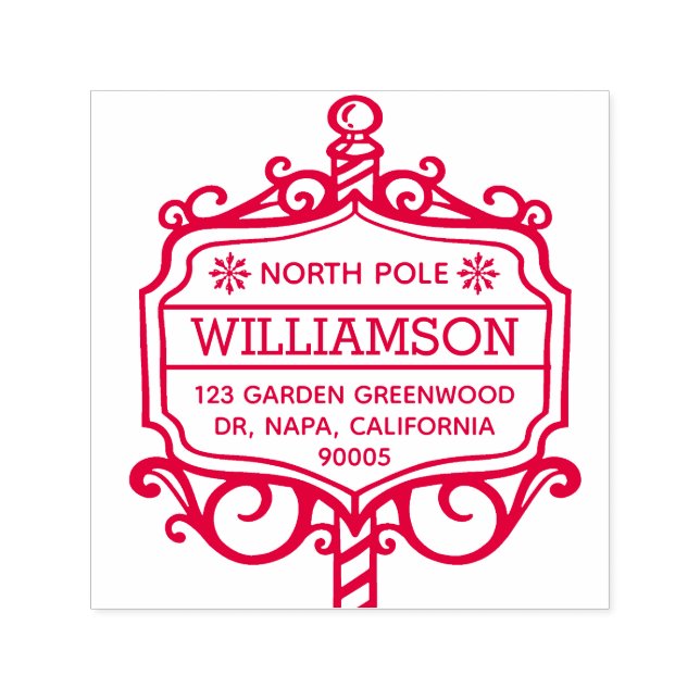 North Pole Sign Post Family Christmas Address Self-inking Stamp (Design)