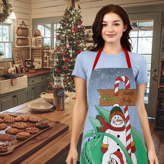 North Pole Snowman Dragon Penguin Christmas Apron (Creator Uploaded)