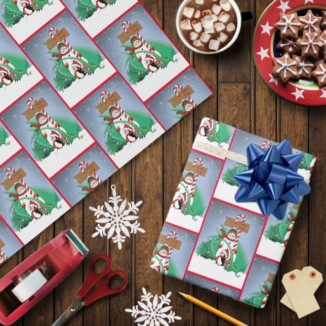 North Pole Snowman Dragon Penguin Christmas Wrapping Paper (Creator Uploaded)