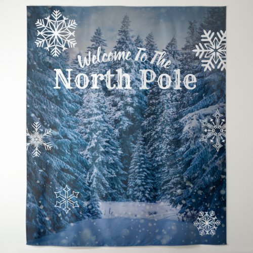 North Pole Snowy Trees   Party Backdrop