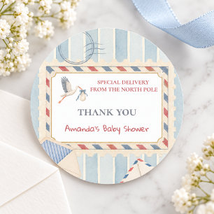 North Pole Special Delivery Baby Shower Decor Classic Round Sticker