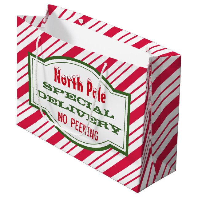 North Pole Special Delivery Christmas Gift Bag (Front Angled)