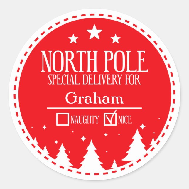 North Pole Special Delivery Christmas Square Stick Classic Round Sticker (Front)