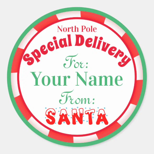 North Pole Special Delivery from Santa Classic Round Sticker | Zazzle
