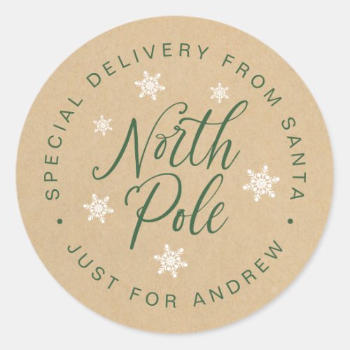 North Pole Special Delivery Kraft Brown Custom Cla Classic Round Sticker