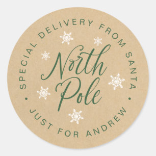 North Pole Special Delivery Kraft Brown Custom Cla Classic Round Sticker