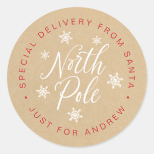 North Pole Special Delivery Kraft Brown Custom Classic Round Sticker