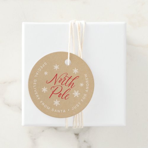North Pole Special Delivery Kraft Brown Custom Fav Favor Tags