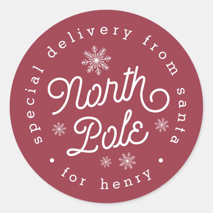 North Pole Special Delivery Personalized Christmas Classic Round Sticker