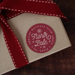 North Pole Special Delivery Personalized Christmas Classic Round Sticker<br><div class="desc">Add a special touch to gifts from Santa with our festive stickers in soft red and white. Design features "special delivery from Santa for [child's name]" in circular text, with "North Pole" and a sprinkling of white snowflakes in the center. To adjust spacing based on the gift recipient's name length,...</div>