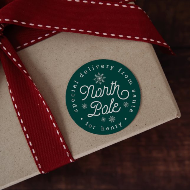 North Pole Special Delivery Personalized Christmas Classic Round Sticker (Creator Uploaded)
