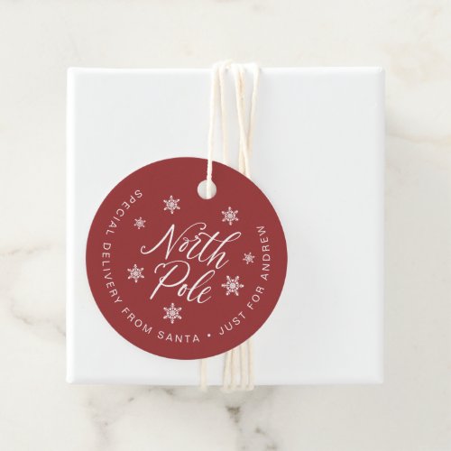 North Pole Special Delivery Red Custom Favor Tags