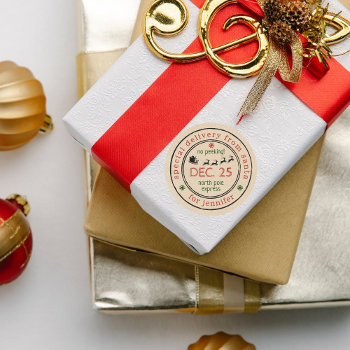 North Pole Special Delivery Santa Christmas Gift Classic Round Sticker by Invitation_Republic at Zazzle