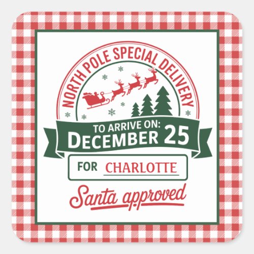 North Pole Special Santa Delivery Plaid Square Sticker
