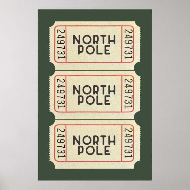 North Pole Ticket Print And Green Christmas Decor  (Front)