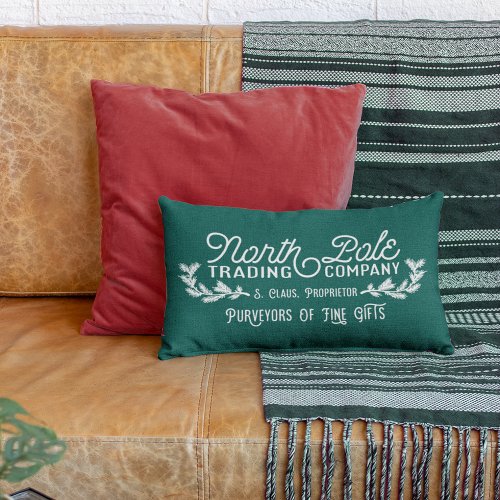 North Pole Trading Company Vintage Christmas Logo Lumbar Pillow