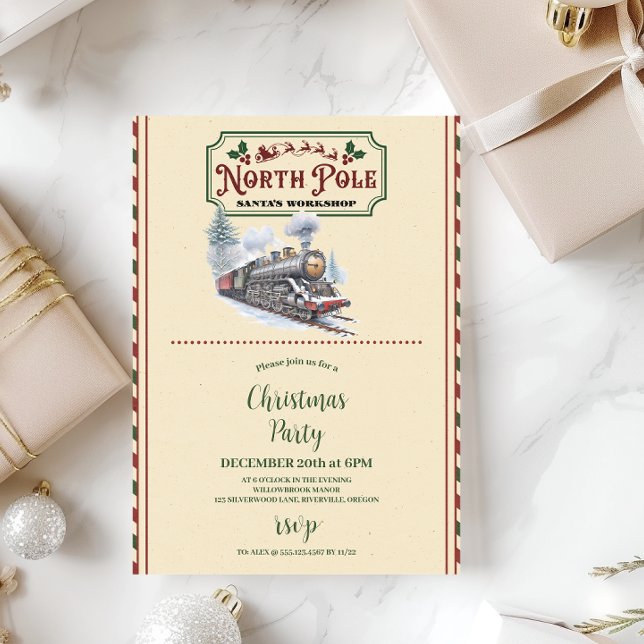 North Pole Train Christmas Party Invitation (Creator Uploaded)