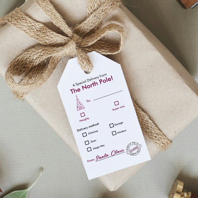 North Pole trendy Magenta Christmas Name Gift Tag  (North Pole trendy Magenta Christmas Name Gift Tag )