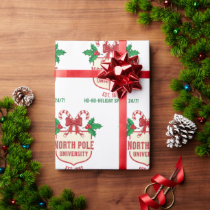 North Pole University Candy Cane Holiday Christmas Wrapping Paper