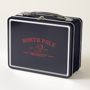 North Pole University Vintage Christmas Santa Xmas Metal Lunch Box