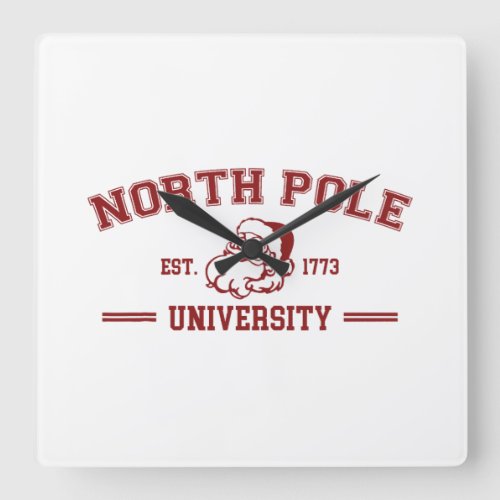 North Pole University Vintage Christmas Santa Xmas Square Wall Clock