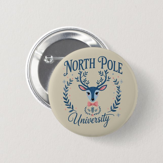 North Pole University Xmas Chinoiserie Reindeer  Button (Front & Back)