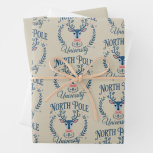 North Pole University Xmas Chinoiserie Reindeer Wrapping Paper Sheets