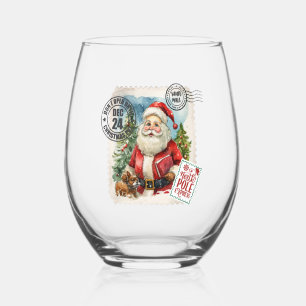 North Pole Vintage Santa Stemless Wine Glass