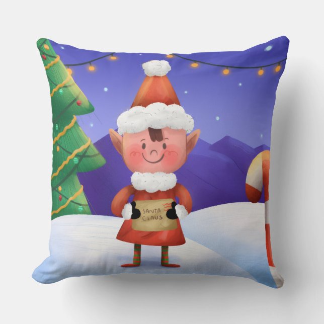 North Pole Wishes Elf Throw Pillow (Front)