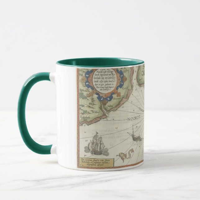 North Sea Antique Map Two-Tone Mug - Green (Left)