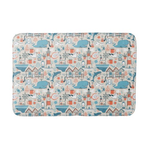 North Sea Cute Doodle Pattern Bath Mat