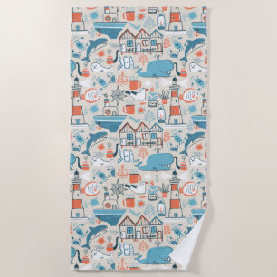 North Sea Cute Doodle Pattern Beach Towel