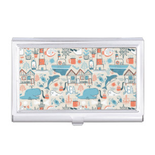 North Sea Cute Doodle Pattern Business Card Case