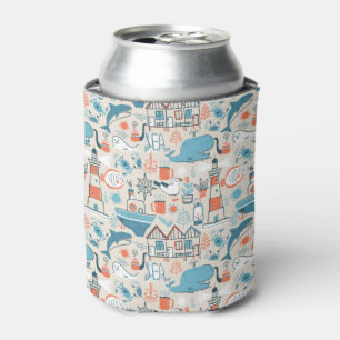 North Sea Cute Doodle Pattern Can Cooler