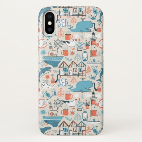 North Sea Cute Doodle Pattern iPhone XS Case