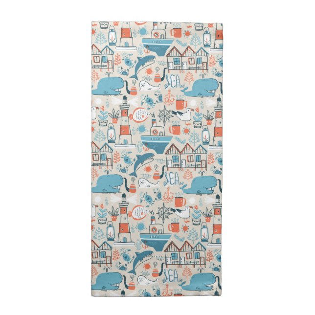 North Sea Cute Doodle Pattern Cloth Napkin (Half Fold)