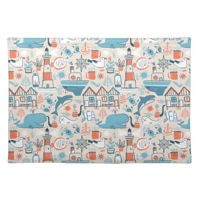 North Sea Cute Doodle Pattern Cloth Placemat (Front)