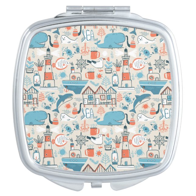 North Sea Cute Doodle Pattern Compact Mirror (Front)
