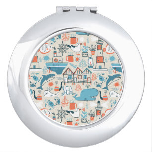 North Sea Cute Doodle Pattern Compact Mirror