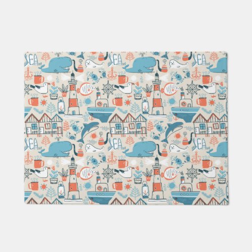 North Sea Cute Doodle Pattern Doormat