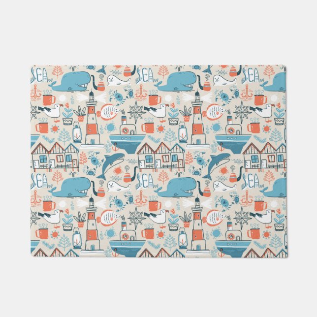 North Sea Cute Doodle Pattern Doormat (Front)
