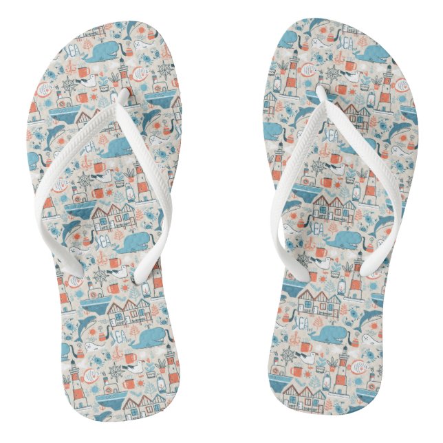North Sea Cute Doodle Pattern Flip Flops (Footbed)