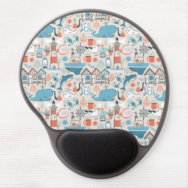 North Sea Cute Doodle Pattern Gel Mouse Pad (Front)