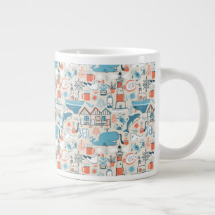 North Sea Cute Doodle Pattern Giant Coffee Mug