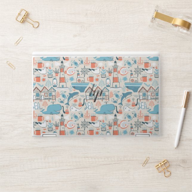 North Sea Cute Doodle Pattern HP Laptop Skin (Desk)